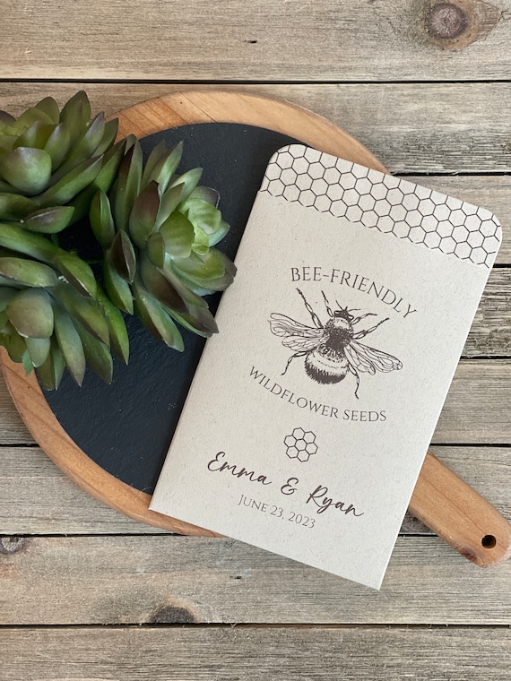 Wedding Favors Seed Envelopes, Kraft, Let Love Grow Seed Packets, Bee Friendly, Bridal Shower Seeds included, Printed Envelopes (9827)