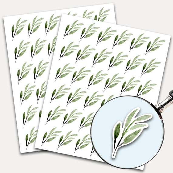 Watercolor Stickers, Envelope Seals, Planner Stickers, Leaves Watercolor, Nature Greenery, Botanicals, Succulent (3300)