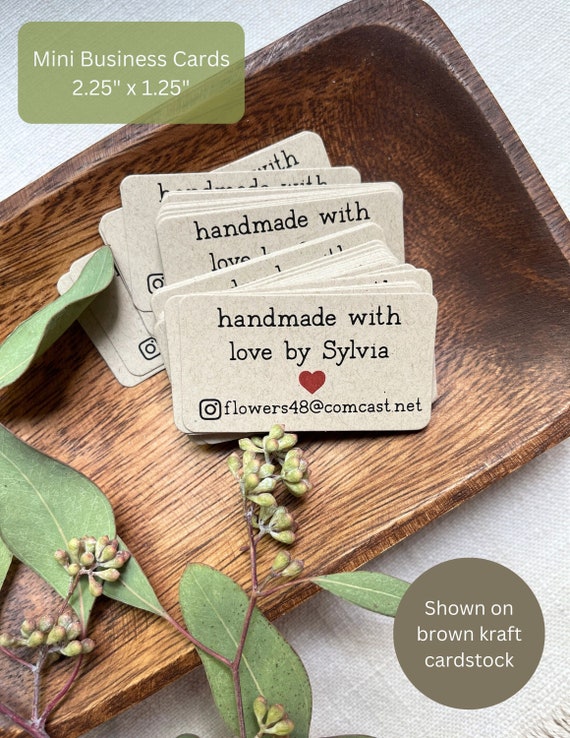 Mini Business Cards | Handmade with Love |  Personalized | Printed Business Cards | Kraft | Calling Card 2675