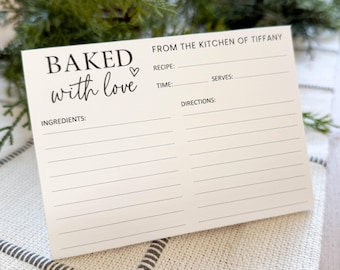 Baked With Love Folded Recipe Cards, Double Sided, Personalized, Bridal Shower Keepsake, Baby Shower, Family Recipe Cards, 3893