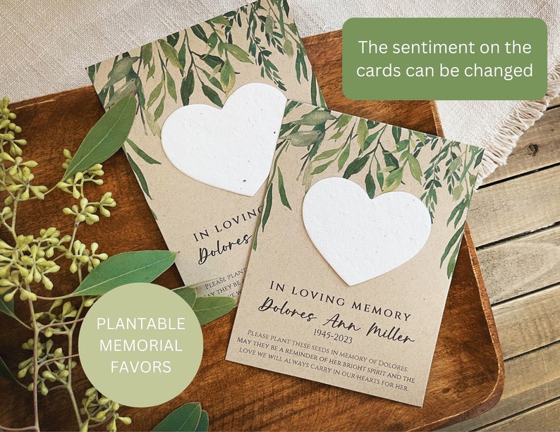 Memorial Card, Funeral Favor, In Loving Memory, Celebration of Life, Memorial Cards, Plantable Seed Paper Hearts, Prayer Card 3997 image 2