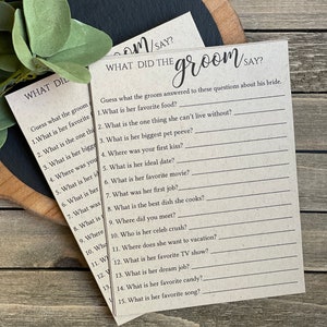 PRINTED What did the groom say bridal shower game, wedding shower, game cards 3112 image 4