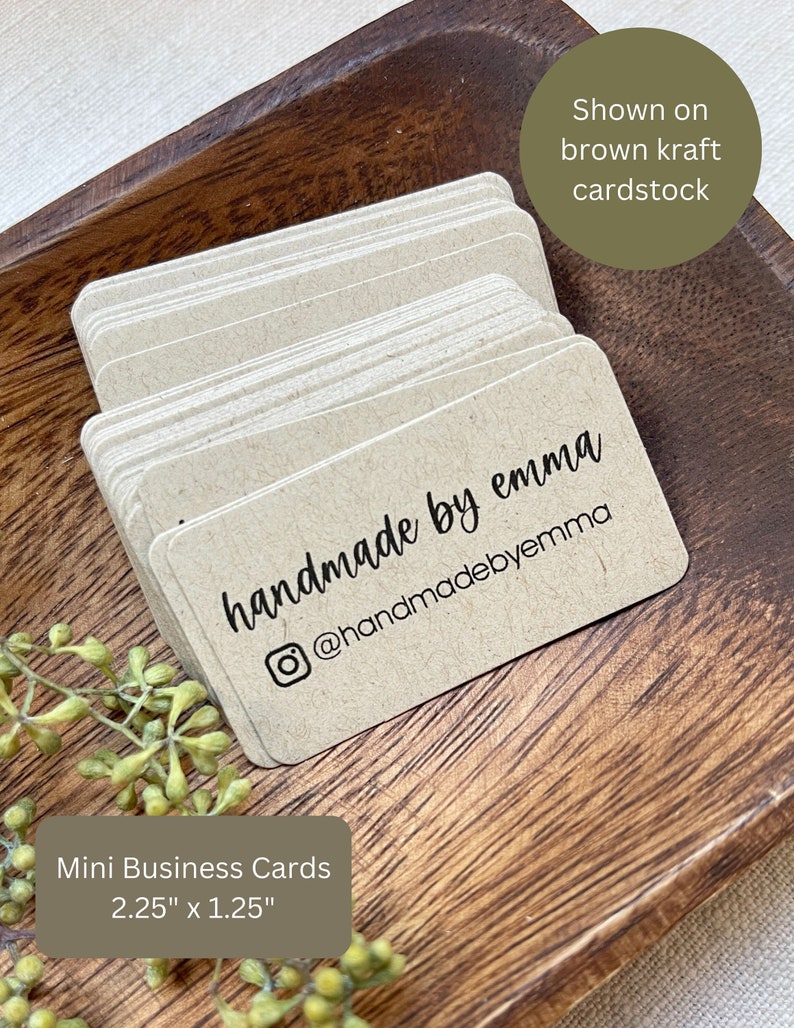 Mini Business Cards Handmade with Love Rounded Corners Printed Business Cards Kraft 6730 image 1