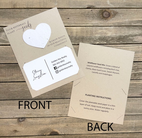 Fully Assembled Plantable Real Estate Cards, House Listing, Referral, Business Card, Open House, Plantable Seed Hearts, Seed Packet - 2999