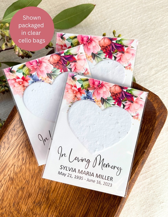 Memorial Cards, Celebration of Life, In Loving Memory, Funeral Favor, Bereavement, Personalized Seed Packet, Sympathy, Memorial 6435