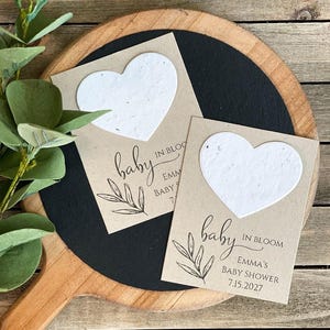 Fully Assembled Plantable Baby in Bloom Favors, Plantable Seed Paper Hearts, Rustic, Seed Favors, Seed Packet, Minimalist 2320