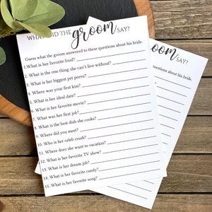 PRINTED What did the groom say bridal shower game, wedding shower, game cards 3112 image 3