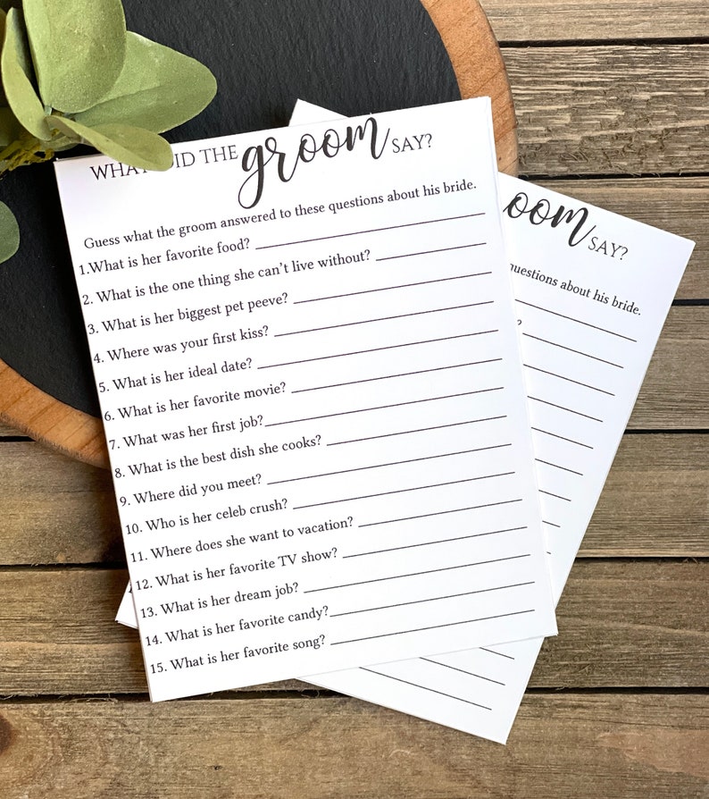 PRINTED What did the groom say bridal shower game, wedding shower, game cards 3112 image 3