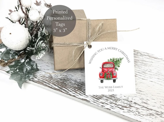 Christmas Tags, Merry Christmas, Christmas Truck Tag, Holiday Gift Tag, Personalized Christmas Tags, Happy Holidays,Rustic, Custom Tag C2098