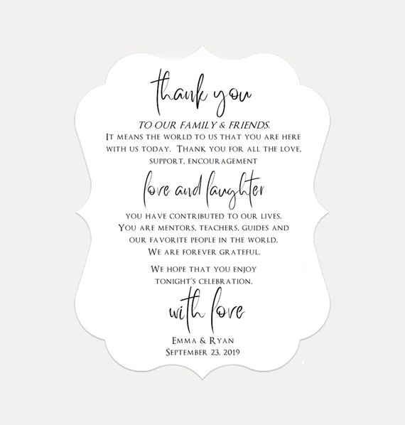 Wedding Reception Thank You Card, Personalized Thank You Card, Wedding Thank You Place Setting, Reception Card (2008)