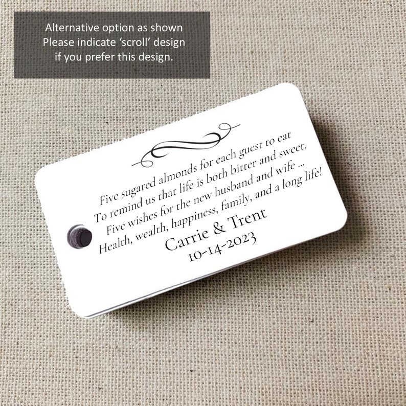 Sugared Almonds Personalized Gift Tags, Almond Favor Tags, Wedding Favor Tag, Wedding Bonbonniere, Jordan Almonds 3972 image 3
