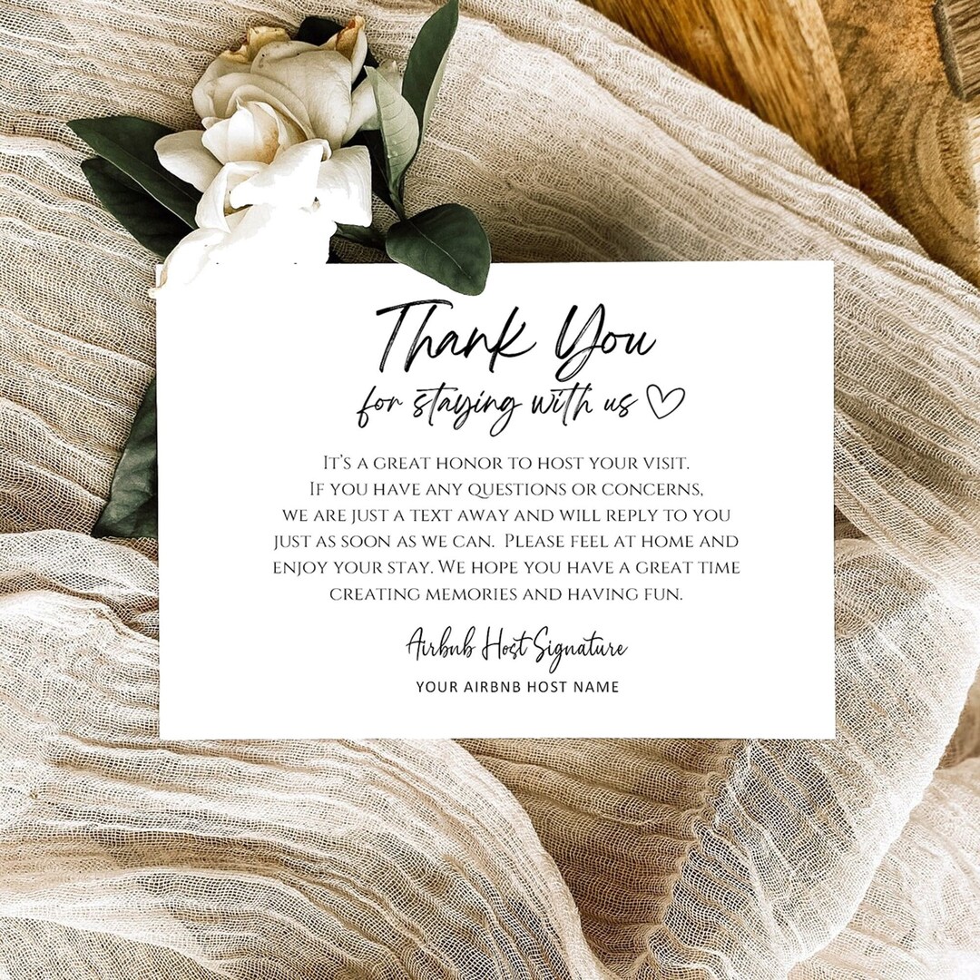 PRINTED Airbnb Host Thank You Card Customizable Airbnb - Etsy