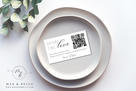 PRINTED Share the Love QR Code Cards – Wedding, Social Media, Capture the Love Business Card, Custom QR Cards (3656)