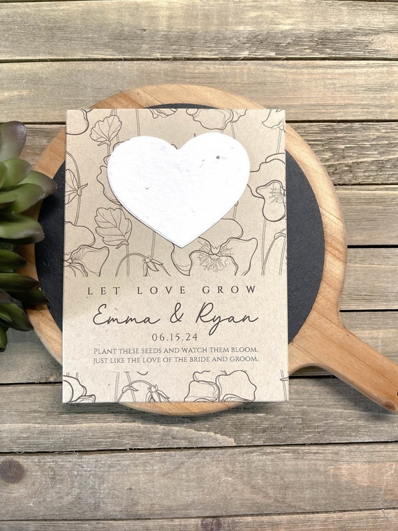 Fully Assembled Plantable Let Love Grow Favors, Plantable Seed Paper Hearts, Rustic, Seed Favors, Seed Packet, Minimalist 8255