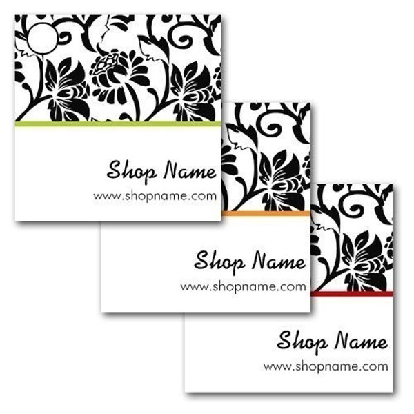 Personalized Floral  With Color Stripe Tags, Gift Tags, Wedding, Party Favor, Goody Bag, Flourish, Bridal Shower - Set of 12