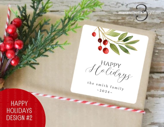 Personalized Merry Christmas from Family Christmas Gift Sticker, Minimalistic Merry Christmas Present Gift Bag Tags Labels Custom Name 5422