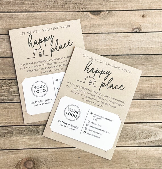 Realtor Cards, Happy Place, Real Estate, Marketing, Insert Business Card - 2837