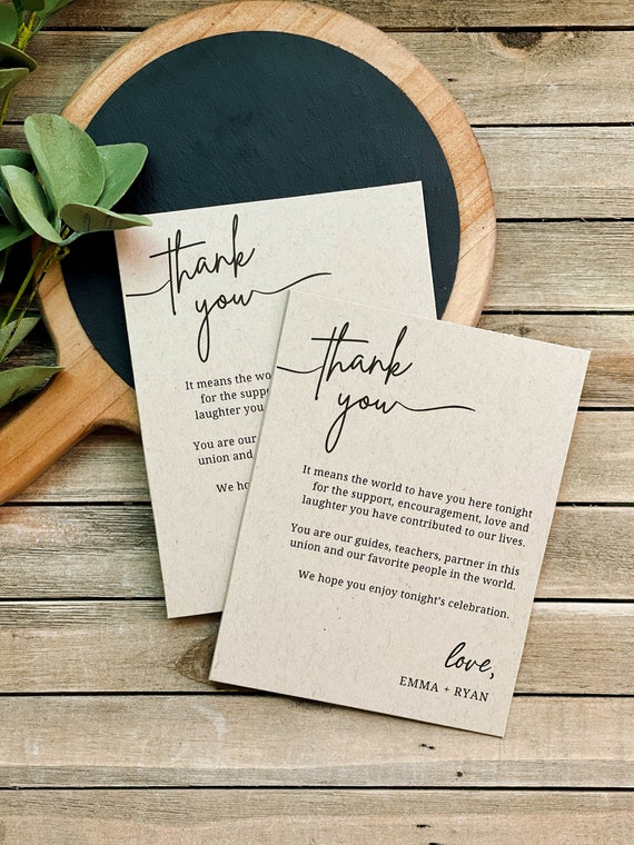 PRINTED Wedding Table Thank You Card, Thank You Napkin Note, Place Setting Thank You, Minimalist  - 2382