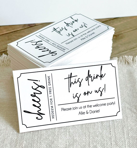 PRINTED Modern Wedding Drink | Ticket Minimal Wedding | Drink Voucher | Drink Tickets for Wedding | Drink Tickets 2411