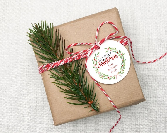 Gift Tag, Christmas Tag, Wish You a Merry Christmas Tag, Christmas Wreath Tag, Holiday Gift Tag, Personalized Christmas Tags, C2298