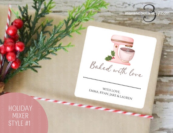 Personalized Baking Labels, Merry Christmas, Rustic, Baked with Love, From the Kitchen, Baked Goods Gift Labels Custom Name Tags 2322