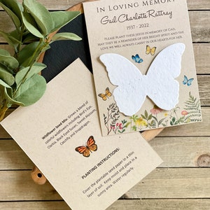 Memorial Card, Funeral Favor, In Loving Memory Butterfly Cards, Celebration of Life, Plantable Seed Card, Butterfly 7737