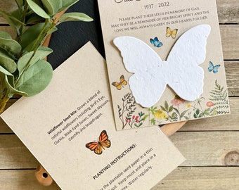 Memorial Card, Funeral Favor, In Loving Memory Butterfly Cards, Celebration of Life, Plantable Seed Card, Butterfly 7737