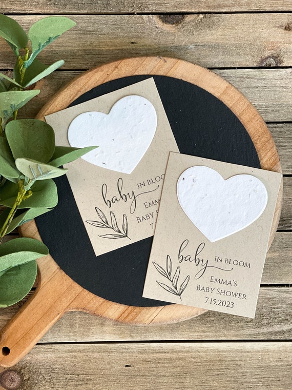 Fully Assembled Plantable Baby in Bloom Favors, Plantable Seed Paper Hearts, Rustic, Seed Favors, Seed Packet, Minimalist 2320