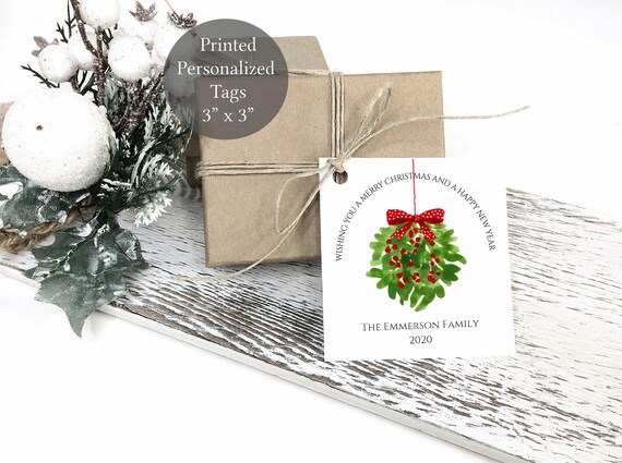 Merry Christmas Tag, Christmas Mistletoe Tag, Holiday Gift Tag, Personalized Christmas Tags, Rustic, C3467