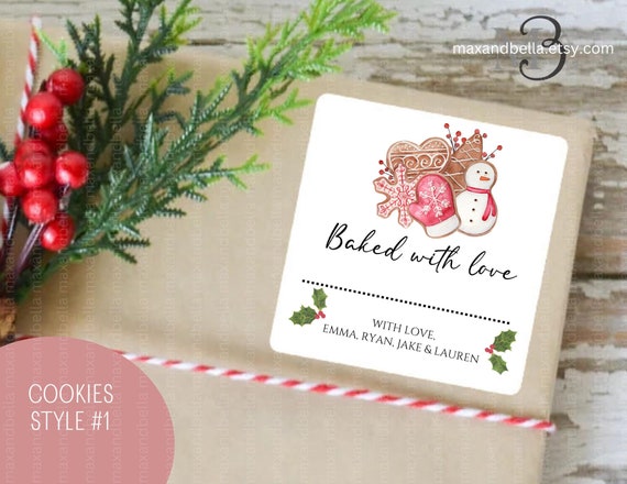 Personalized Baking Labels, Merry Christmas, Rustic, Baked with Love, From the Kitchen, Baked Goods Gift Labels Custom Name Tags 2322