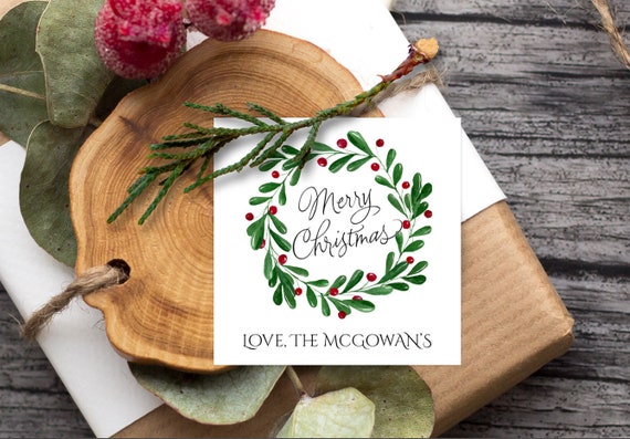 Christmas Gift Tags, Christmas Wreath Tags, Holiday Tags, Christmas Tags, Holiday Gift Tags, Happy Holidays Gift Tags 2985