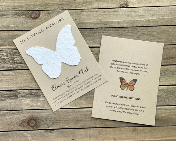 Fully Assembled Plantable In Loving Memory Butterfly Cards, Forget Me Not, Memorial Cards, Plantable Seed Paper Hearts 9777