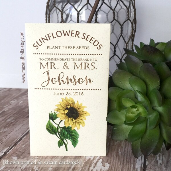 DIY Custom Seed Packets, Sunflower Envelope, Kraft, Personalized Envelopes, Wedding Favors, Bridal Shower, Seed Packet, Let Love Grow - 5444