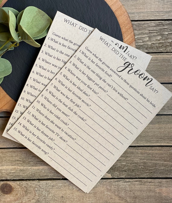 PRINTED What did the groom say bridal shower game, wedding shower, game cards (3112)