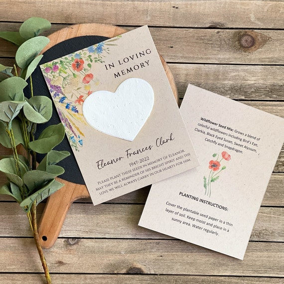 Fully Assembled Plantable In Loving Memory, Celebration of Life, Memorial Cards, Plantable Seed Paper Hearts 2700