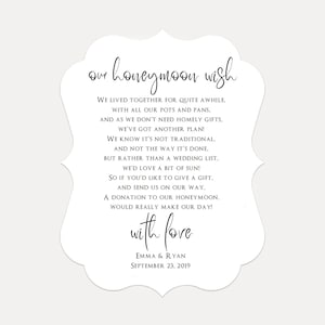 Gepersonaliseerde bruiloft huwelijksreis wens geld gedicht verzoek kaarten, huwelijksuitnodiging, Kraft Card A2 (2548)