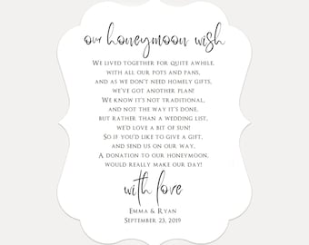 Personalized Wedding Honeymoon Wish Money Poem Request Cards, Wedding Invitation, Kraft Card A2 (2548)