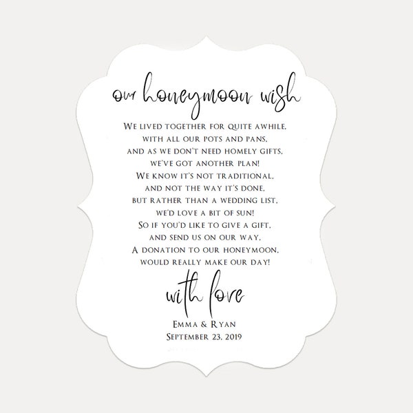 Personalized Wedding Honeymoon Wish Money Poem Request Cards, Wedding Invitation, Kraft Card A2 (2548)