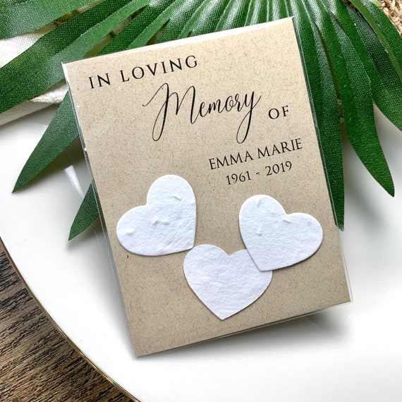 DIY Plantable In Loving Memory, Celebration of Life, Memorial Cards, Funeral Favor, Plantable Seed Paper Hearts 1235