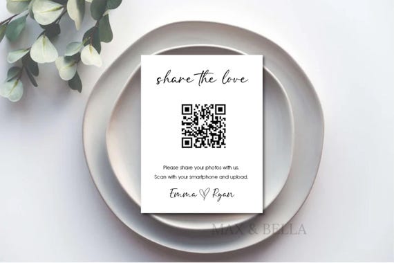 PRINTED Share the Love QR Code Cards – Weddings, Social Media | 3.875" x 5.125" | Custom QR (3736)