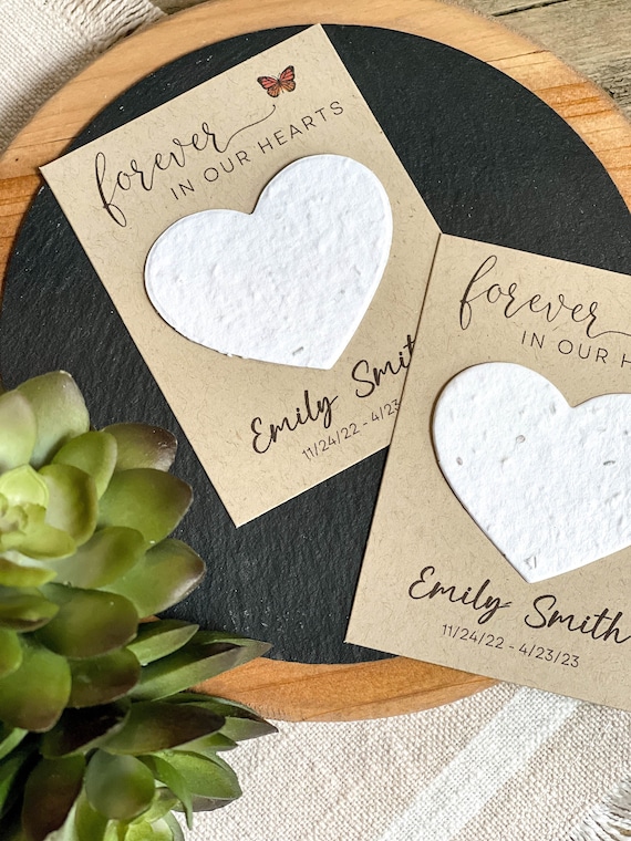 Memorial Cards, In Loving Memory, Forget Me Not, Funeral, Celebration of Life, Plantable Seed Paper Hearts 7272