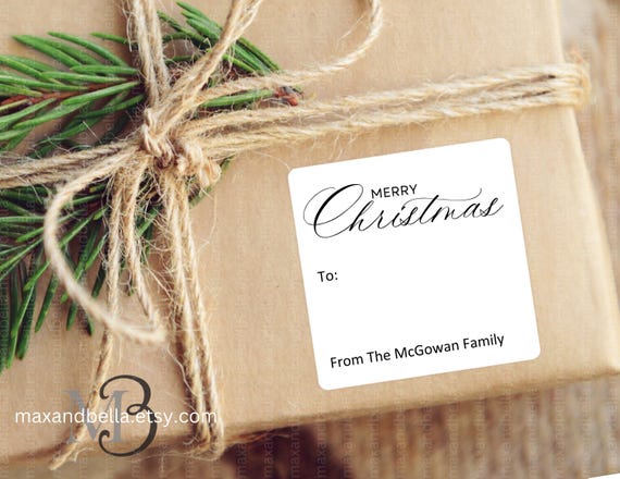 Personalized Merry Christmas from Family Christmas Gift Sticker, Minimalistic Merry Christmas Present Gift Bag Tags Labels Custom Name