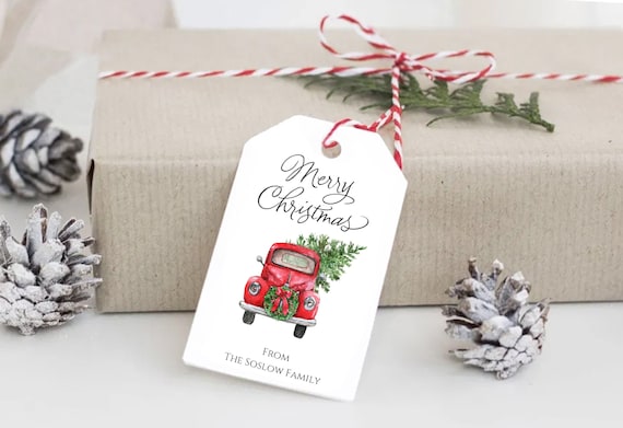 Merry Christmas Tag, Christmas Truck Tag, Holiday Gift Tag, Holiday Tags, Personalized Christmas Tags, Holiday Gift Tag 3398
