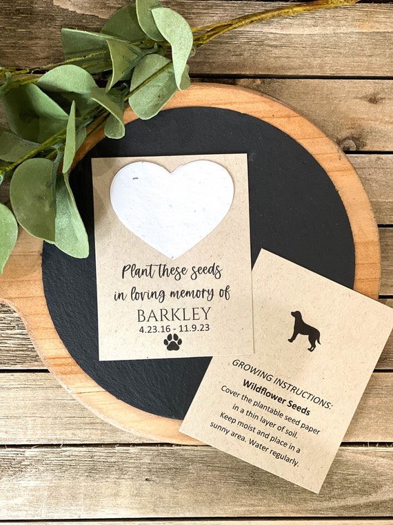 Plantable Pet Memorial Card,  Plantable Seed Paper Hearts, Dog or Cat, Veterinary Custom Cards, Pet Memorial, In Loving Memory - 1614