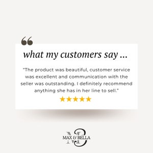 Peut inclure: Un avis client avec cinq &eacute;toiles et une citation&nbsp;: &laquo;&nbsp;Le produit &eacute;tait magnifique, le service client &eacute;tait excellent et la communication avec le vendeur &eacute;tait exceptionnelle. Je recommande vivement tout ce qu'elle a &agrave; vendre.&nbsp;&raquo; L'avis provient d'un client de Max & Bella.