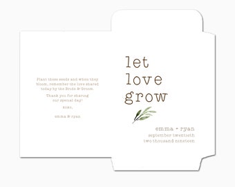 NEW DOUBLE SIDED Custom Seed Packets, Let Love Grow, Kraft, Personalized Envelopes, Wedding Favors, Bridal Shower, Seed Packet (2993)