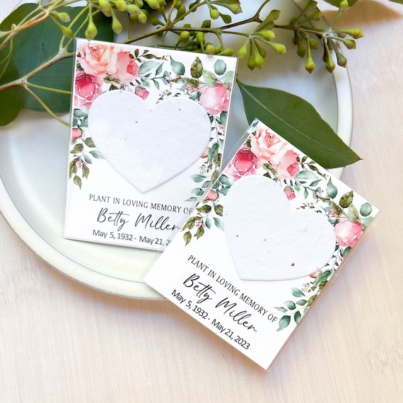 Memorial Cards, Celebration of Life, In Loving Memory, Funeral Favor, Bereavement, Personalized, Memorial Seed Card 6424