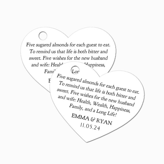 PRINTED Heart Tags, Italian Wedding Tags, Jordan Almond Tags, Bomboniera Tags (Set of 20) - 3432