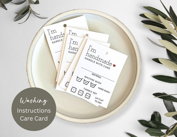 Care Tags (Set of 45) Care Instructions for Handmade Clothing, Love Hang Tag, Custom Tag, Garmet Tags, Handmade Tags, Made With Love 4367