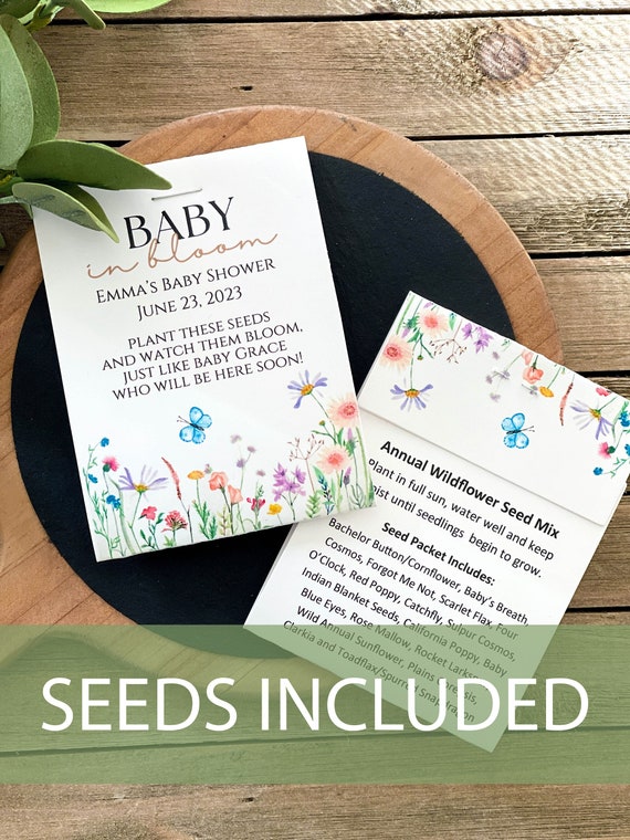 DIY Seed Packets, Seed Packet Favors, Wedding Seed Packet Favors,  Baby Shower, Baby Shower Favor, Baby in Bloom, Wildflower Seeds 4595